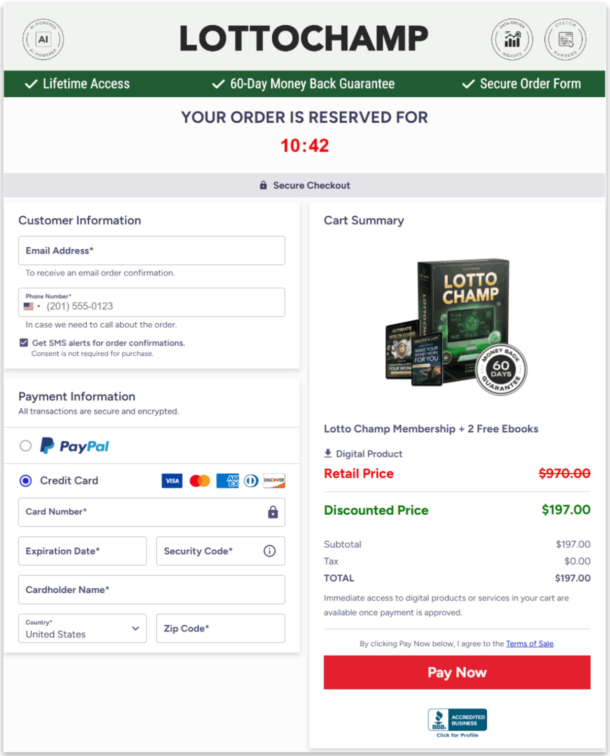 LottoChamp Secure Checkout Page